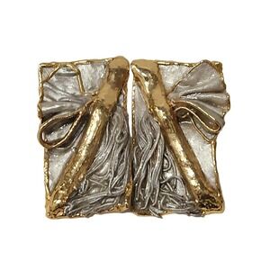 Vintage 1988 Lacombe Wearable Art‎ Gold Silver Earring Signed & Dated